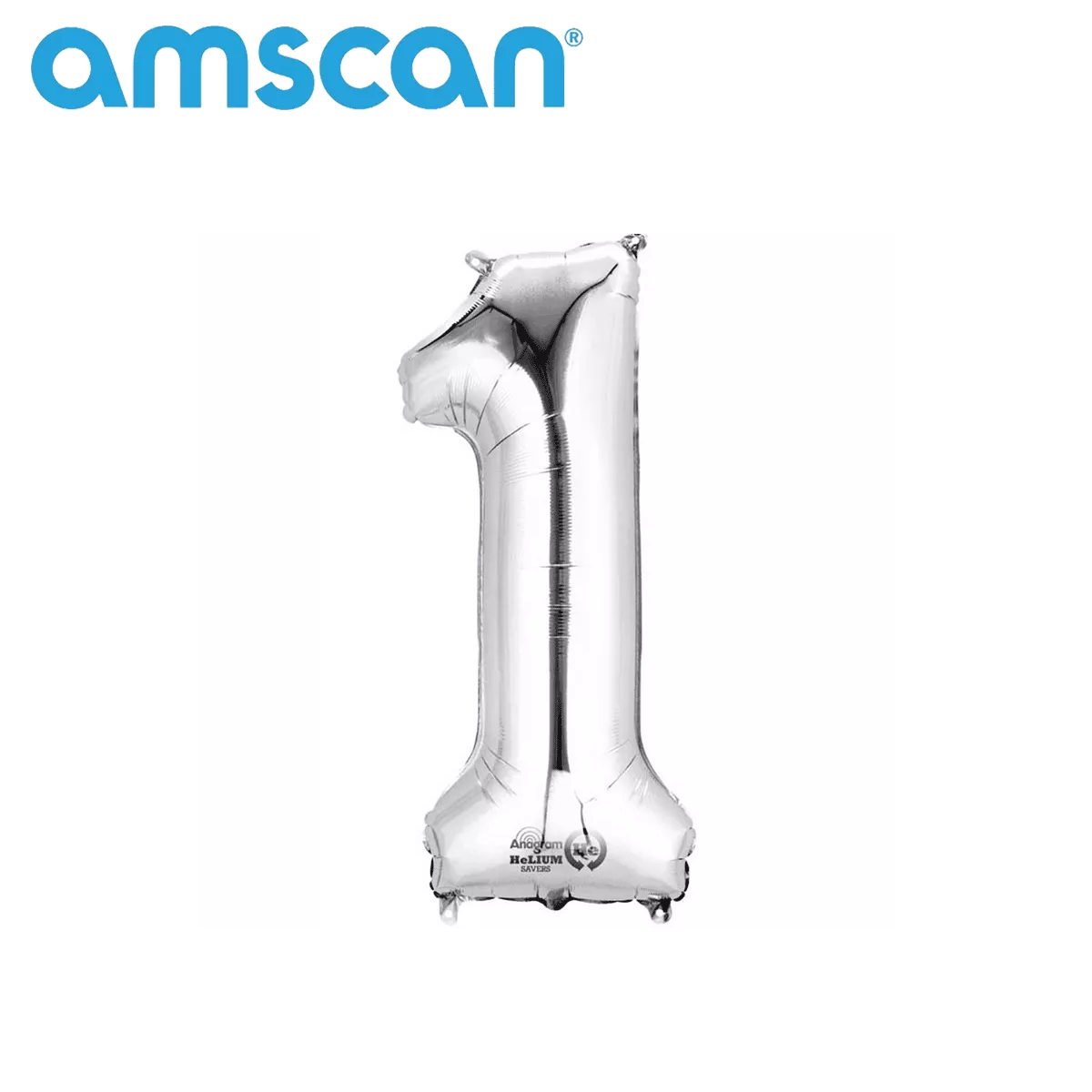 Silver 16-inch Anagram foil balloon in the shape of the number 1, shiny and reflective for celebrations and events.