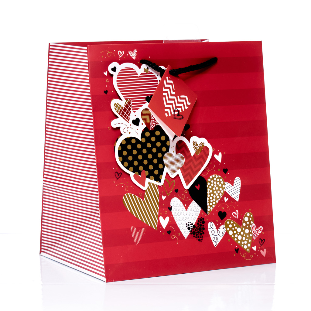 Gift Bag Hearts Red Large Portrait 6pk