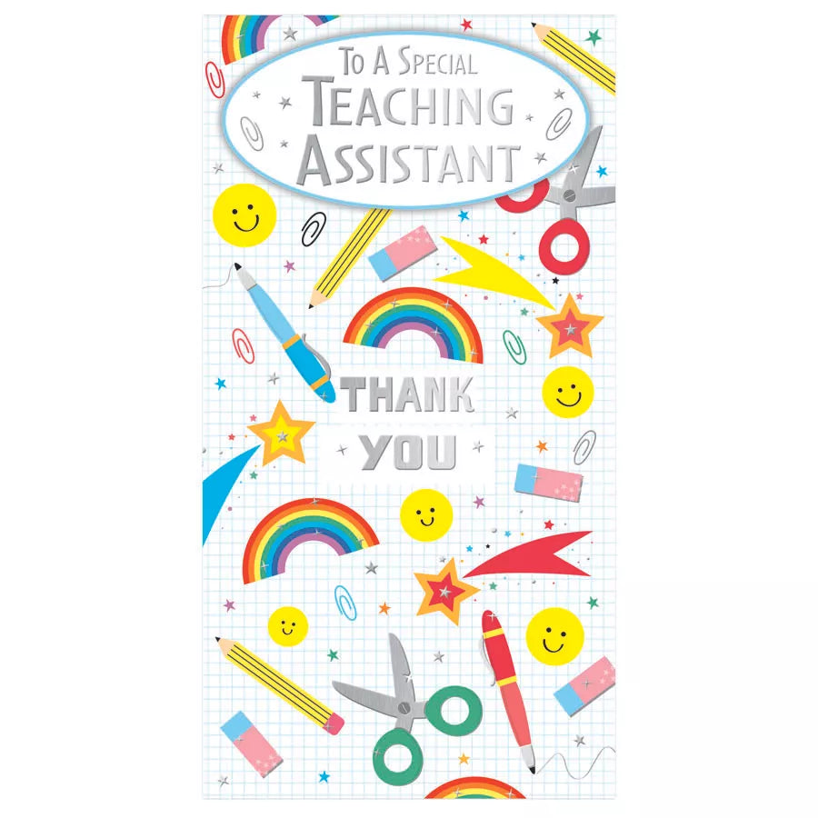 Set of six Prelude C55 Thank You Teaching Assistant cards featuring colorful designs on high-quality cardstock.