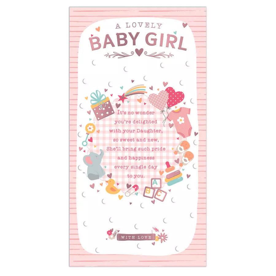 Set of six Prelude newborn girl greeting cards featuring cute designs, ideal for celebrating a new arrival.