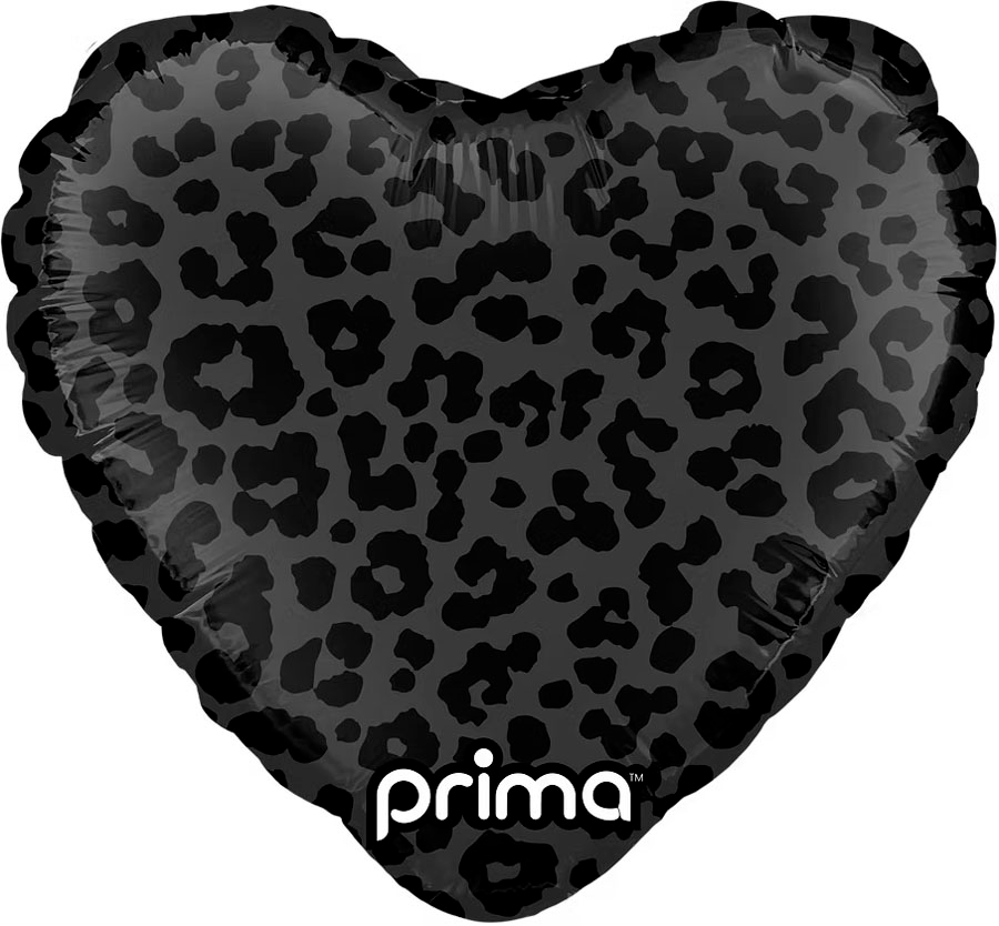 Prima Leopard Heart Black 9" Foil Balloon 6pk