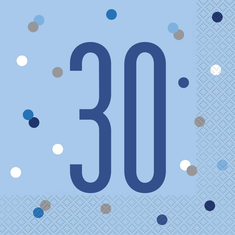 Blue Glitz 30th Birthday Lunch Napkins 16pk