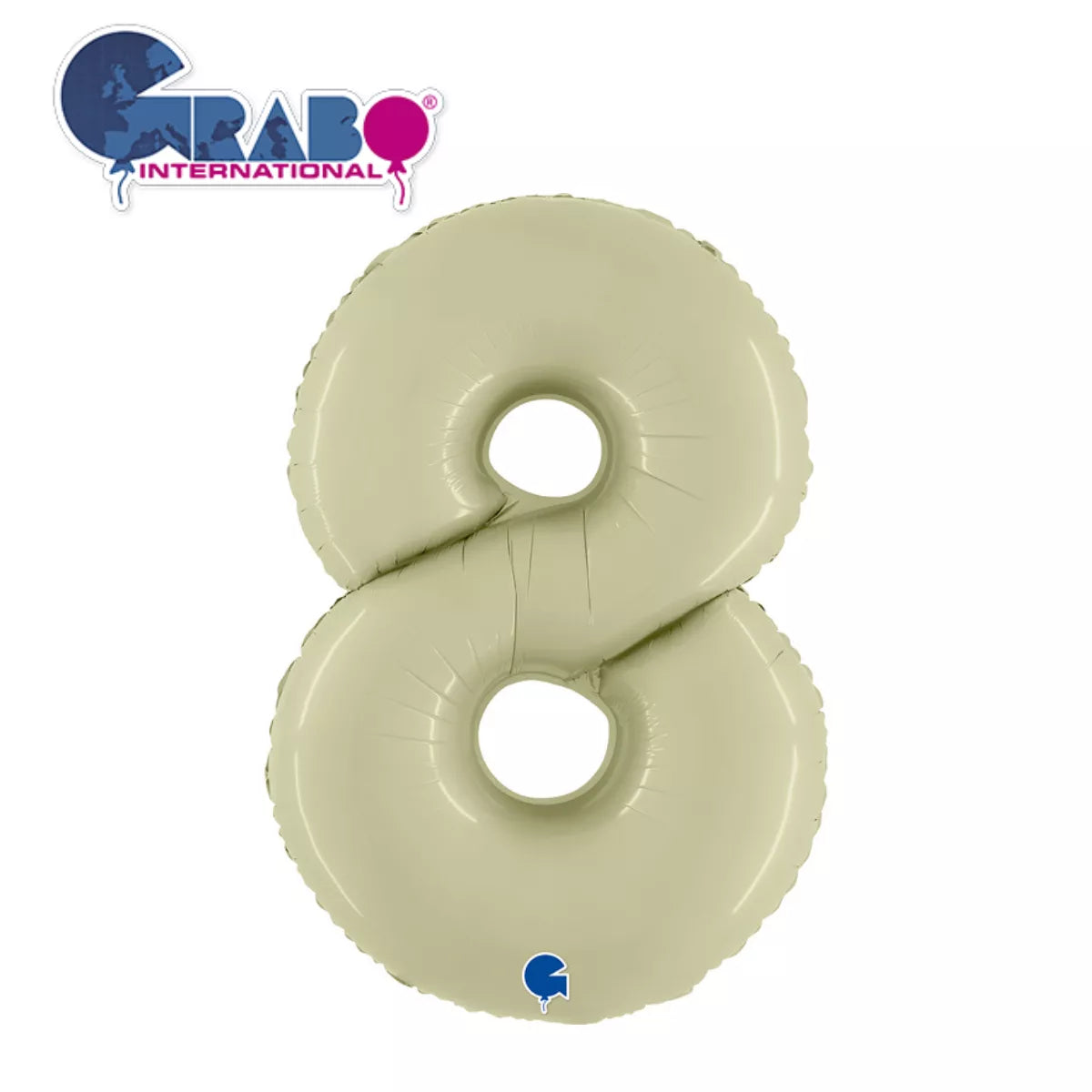Olive green Grabo foil balloon shaped as the number 8, 40 inches tall, suitable for celebrations and decorative events.
