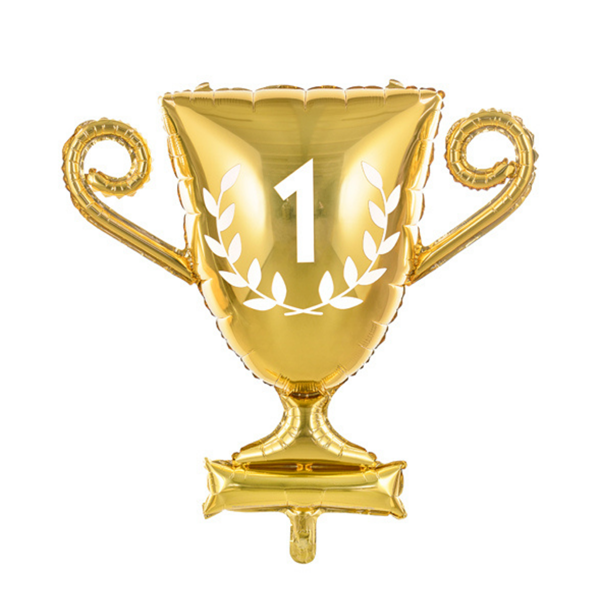 Number 1 Golden Cup foil balloon from PartyDeco, 25-inch celebratory foil balloon with shiny gold finish.