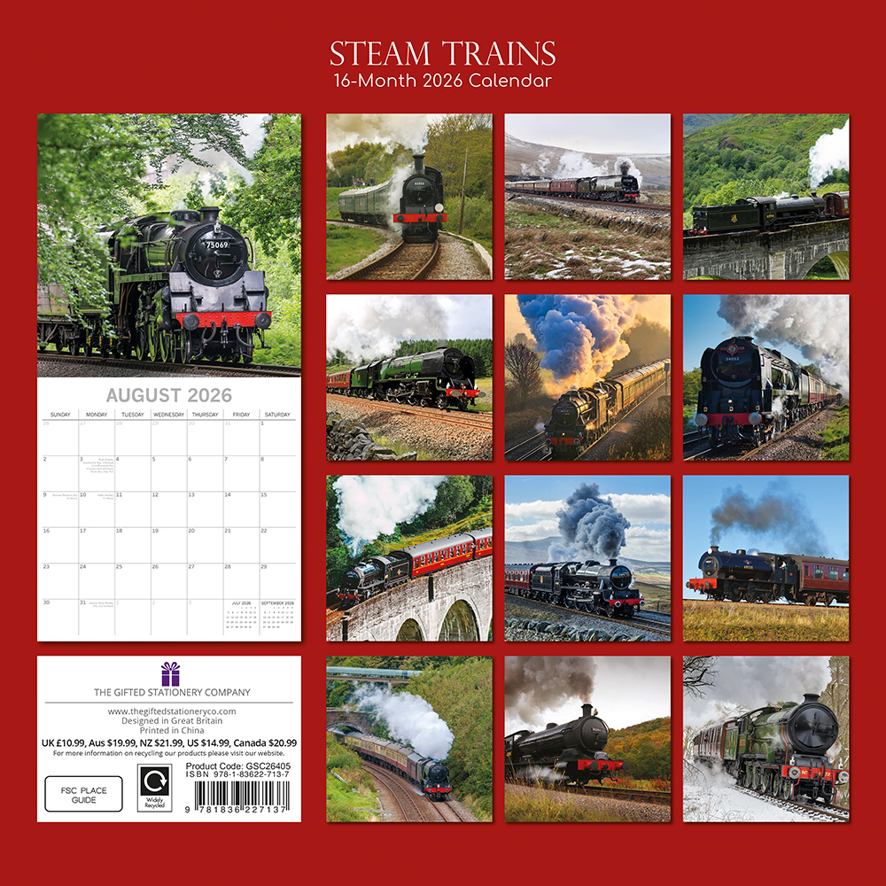Gifted Stationery Calendar Steam Trains 2027