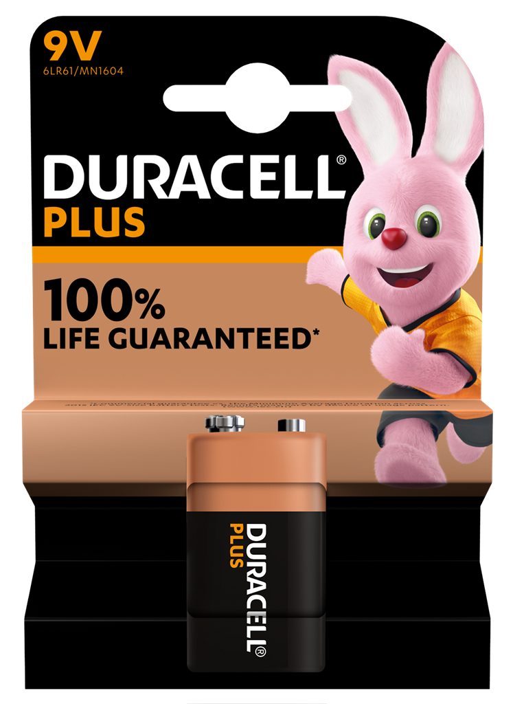 Duracell 9V batteries stacked together, showing the brand logo and metallic terminals, ready for electronic devices.