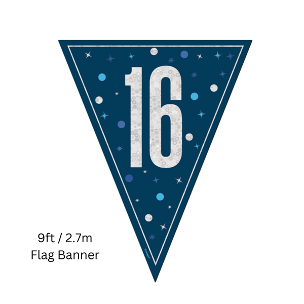 Unique Flag Banner Blue Glitz Age 16 9ft