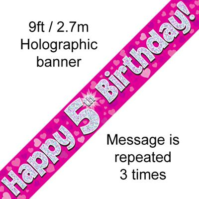 Oaktree Banner Age 5 Pink Holographic 9ft