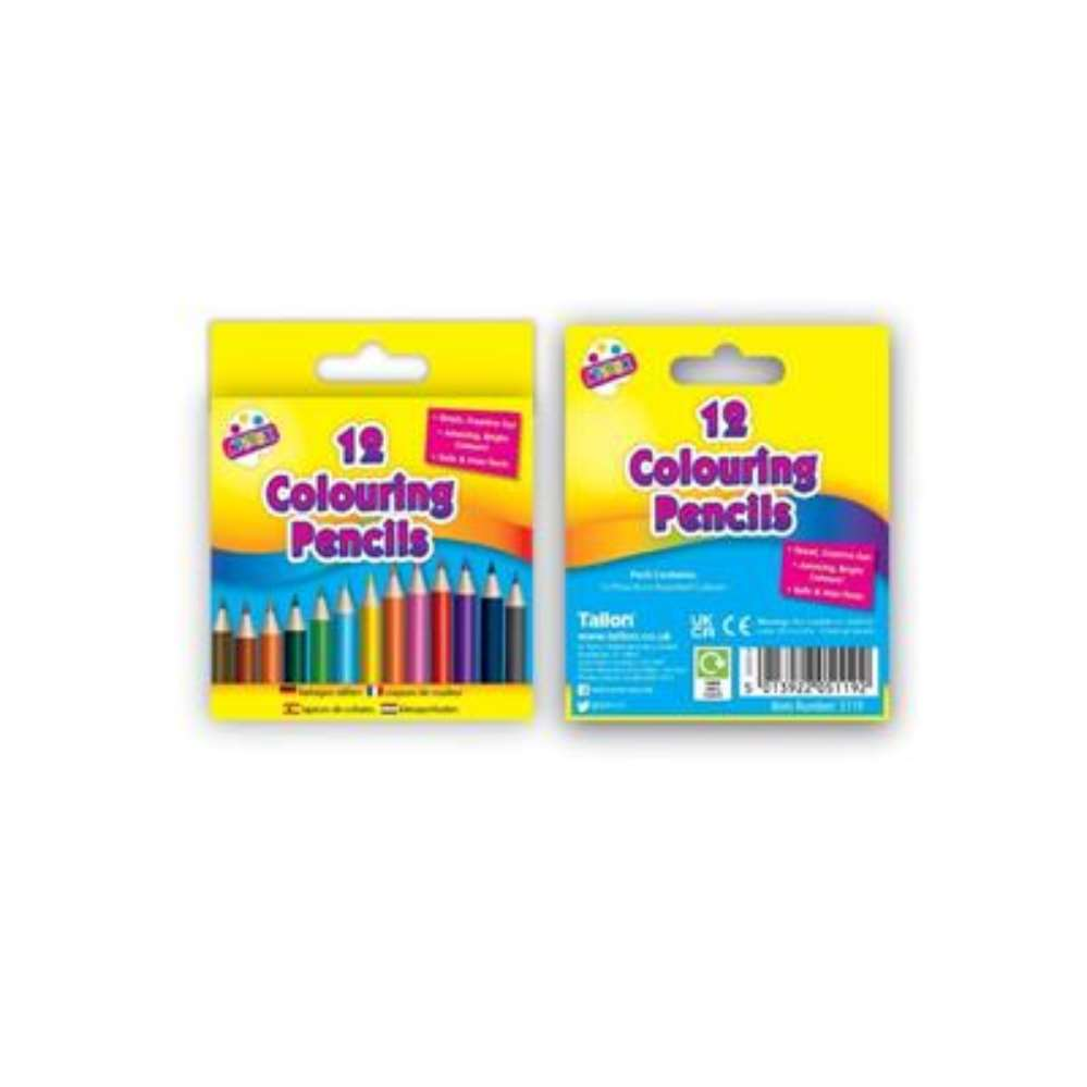 Tallon 12 half-size coloring pencils in various vibrant colors, ideal for artistic projects and coloring activities.