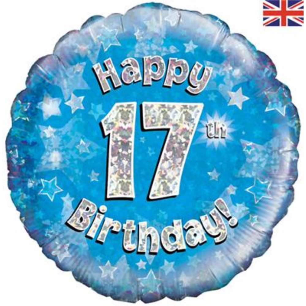 18" 17th Birthday Blue Holographic Foil Balloon