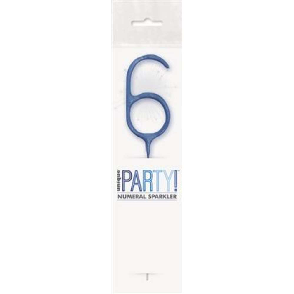 Unique Party Candle Sparkler Number 6 Blue 7