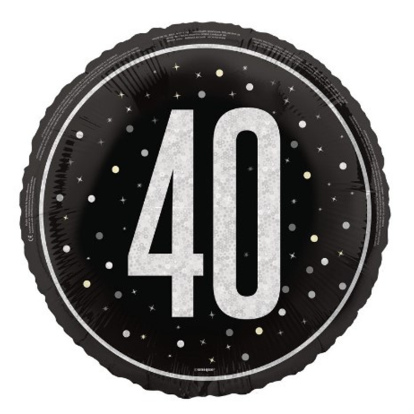 Unique Foil Balloon Black Glitz Age 40 18"
