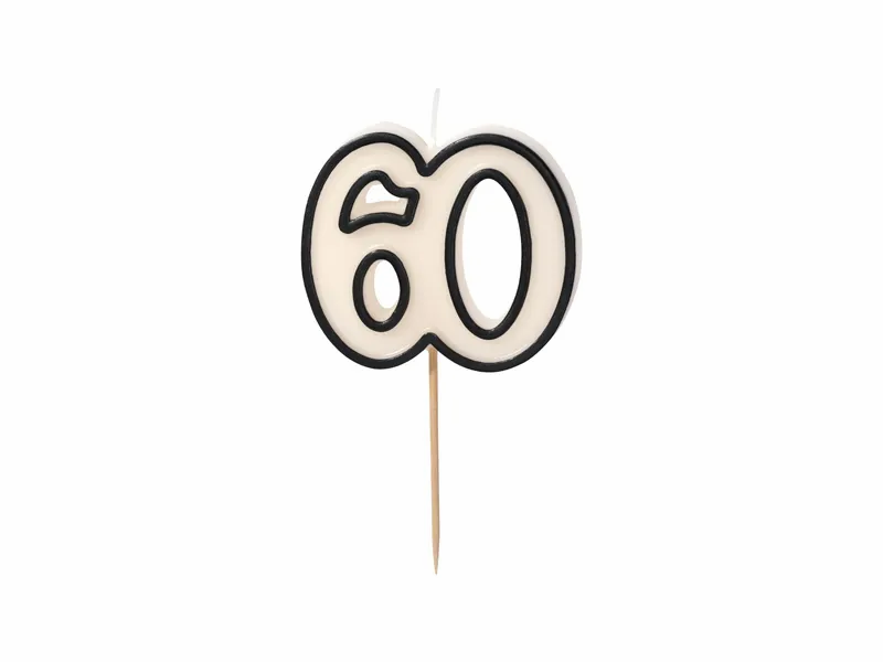 PartyDeco Party Candle Age 60 White 5.5cm