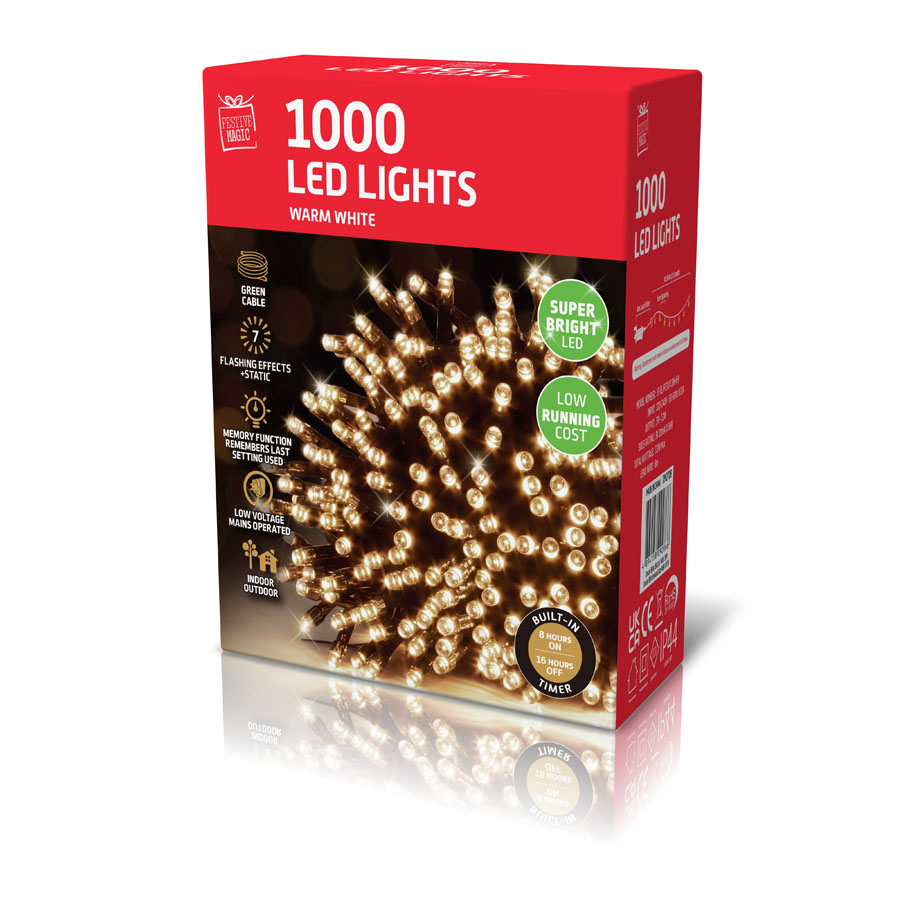 Uncle Bills 1000 Pack LED Lights Timer Warm White