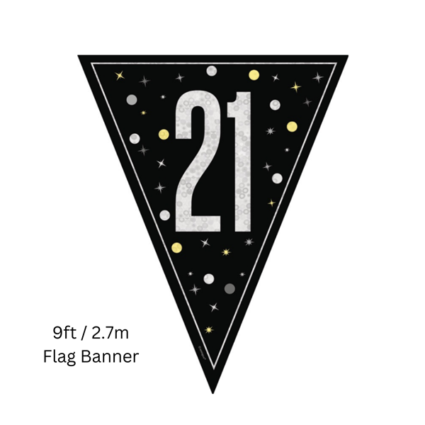 Unique Flag Banner Black Glitz Age 21 9ft
