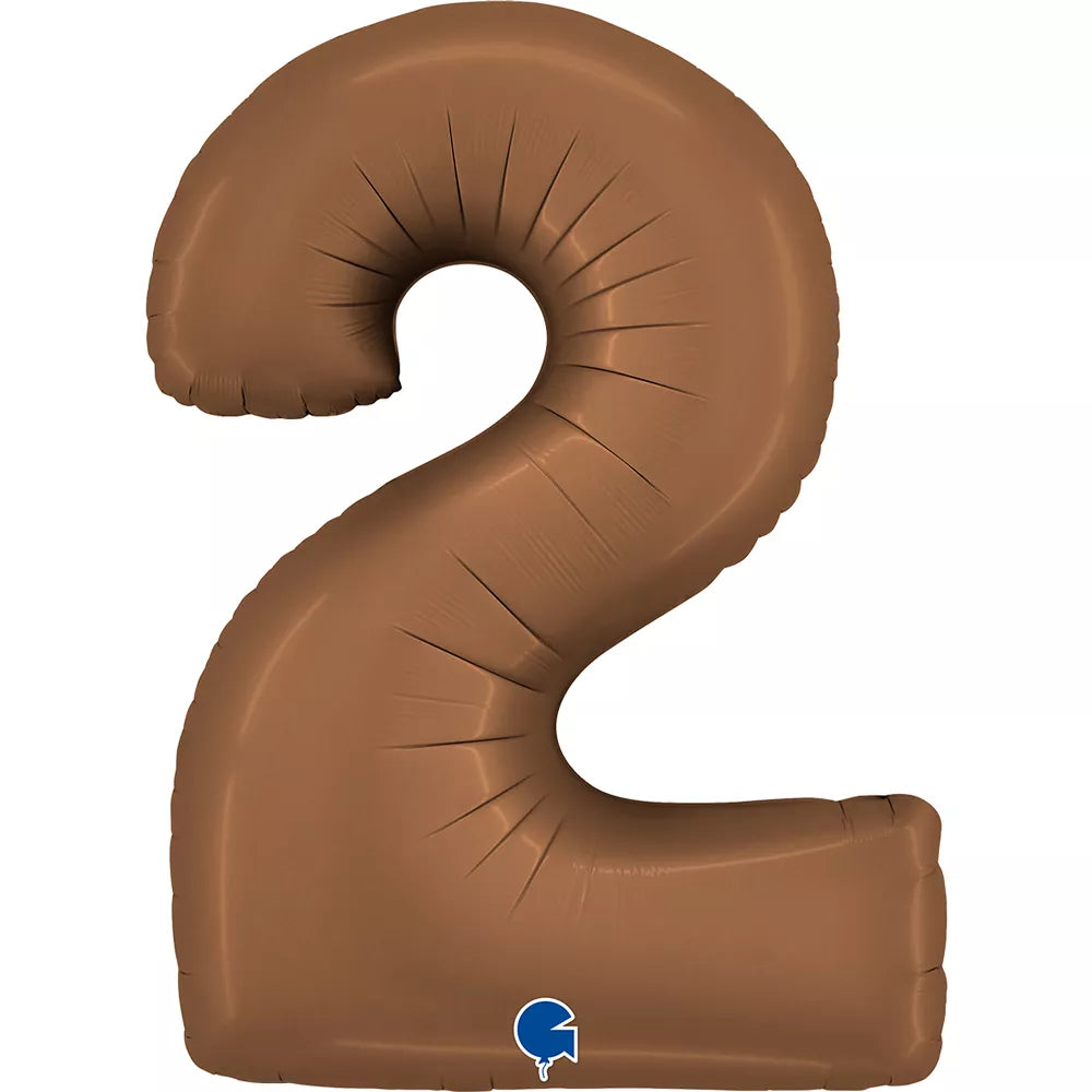 Grabo satin chocolate foil balloon in the shape of number 2, 40 inches tall, with shiny, smooth surface for celebration decorations