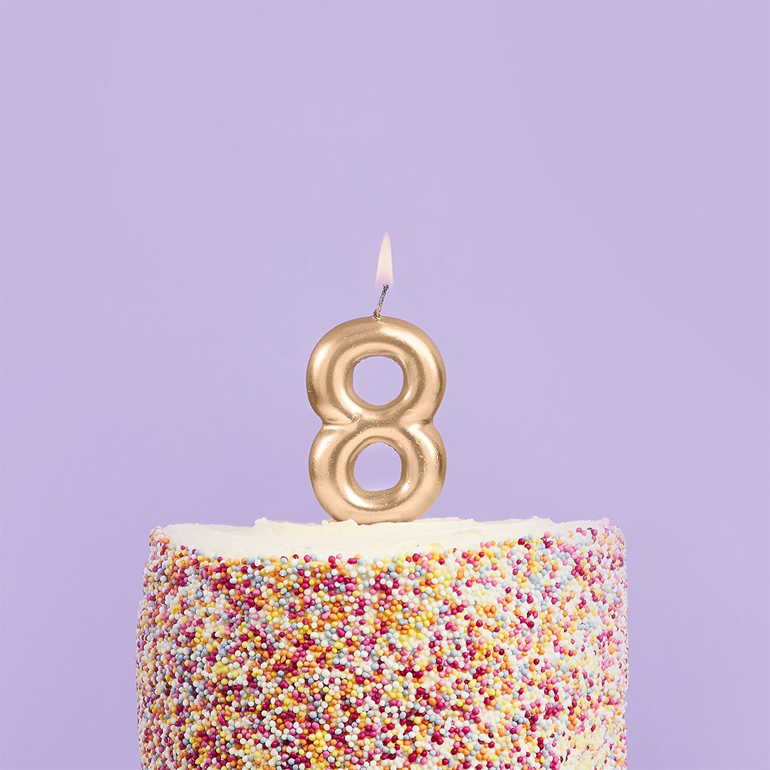 Hootybaloo Party Candle Number 8 Metallic Gold