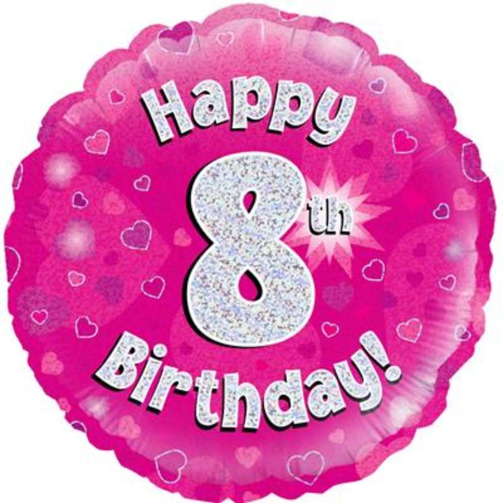 18" 8th Birthday Pink Holographic Foil Balloon