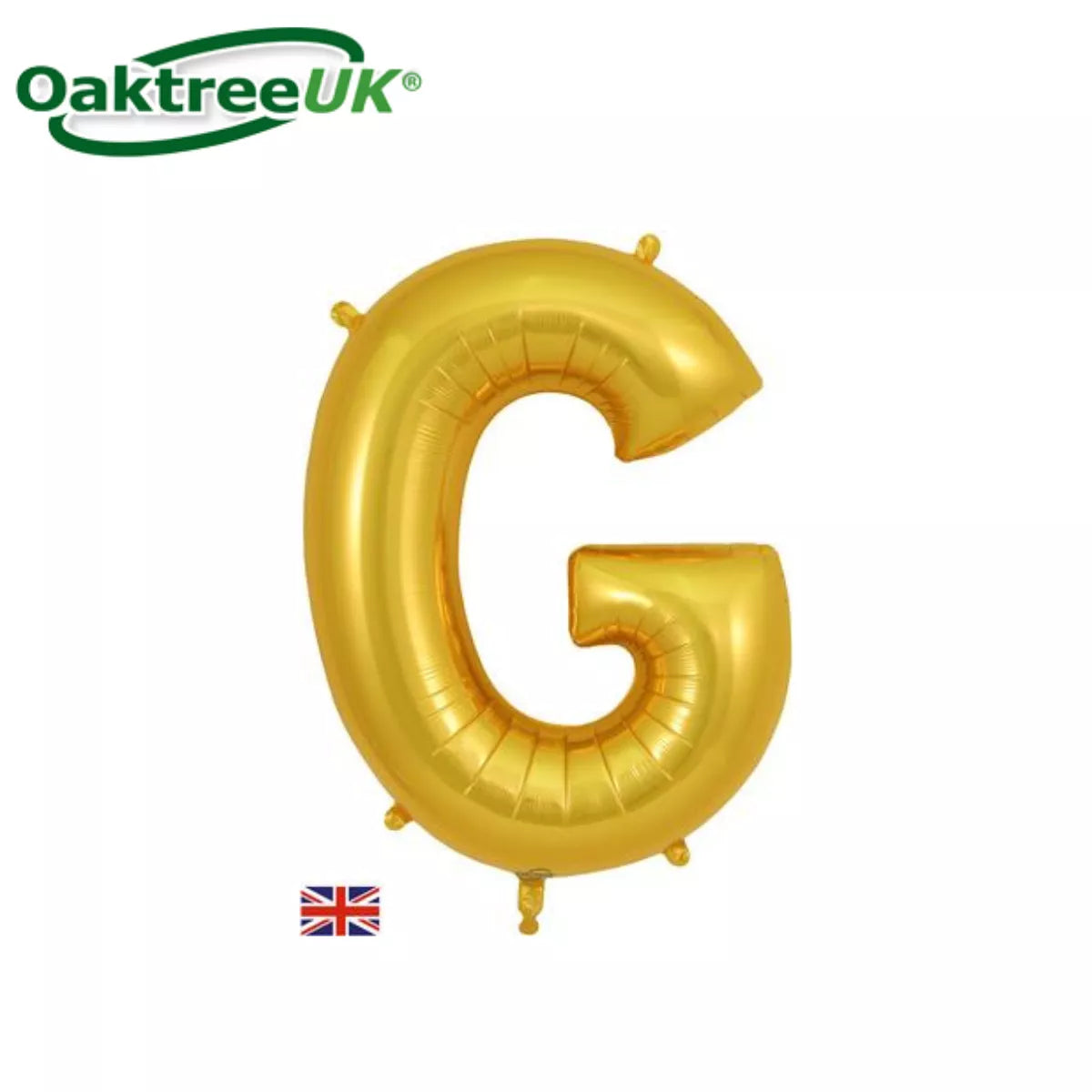 Oaktree gold foil letter G balloon, 34-inch size, shiny metallic finish, designed for celebrations and party decorations