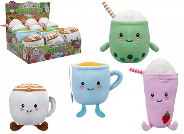 Set of 12 Softlings Café Foodies soft toys, 16cm plush figures by PMS International, featuring colorful, detailed cafe-themed characters.