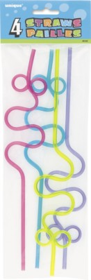 Unique 4 Pack Crazy Straws Multi-Coloured