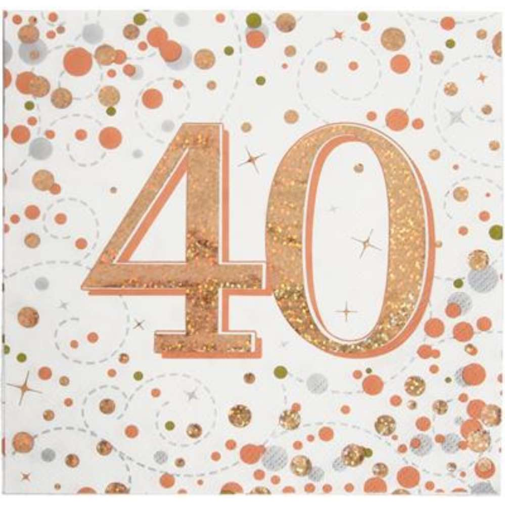 Oaktree Fizz Age 40 Rose Gold Napkins 16pk