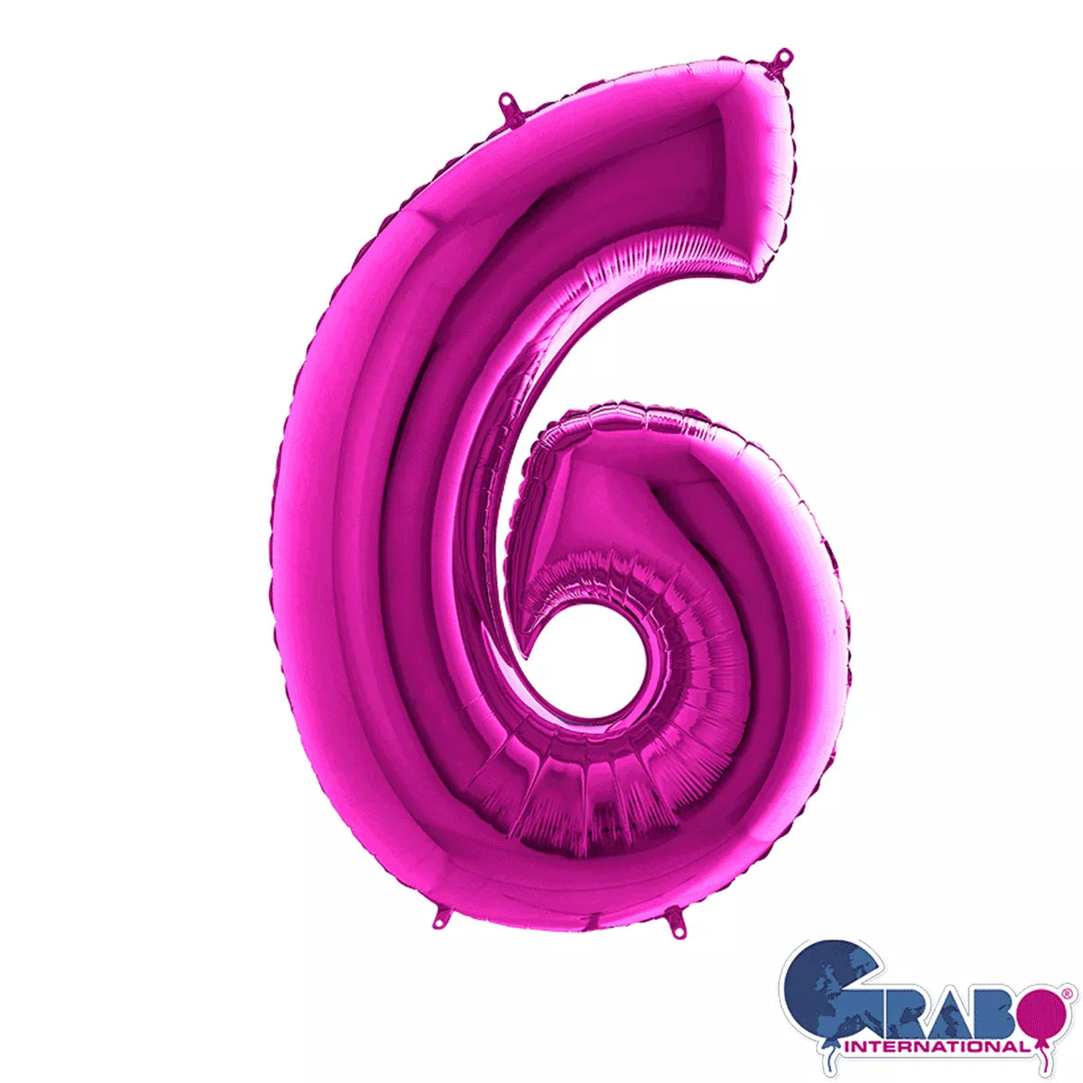 Purple Grabo foil balloon in the shape of the number 6, measuring 40 inches tall, perfect for celebrations.