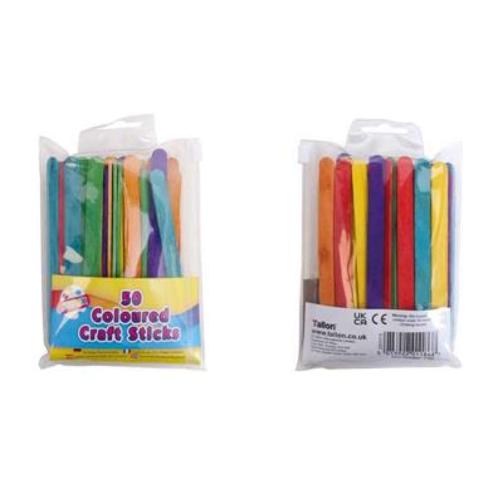 50 Craft Sticks Coloured Assorted