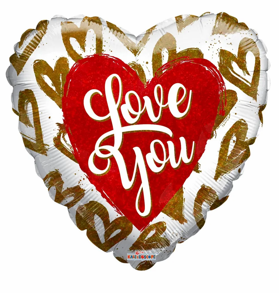 Love You Holographic Hearts 18" Heart Foil Balloon