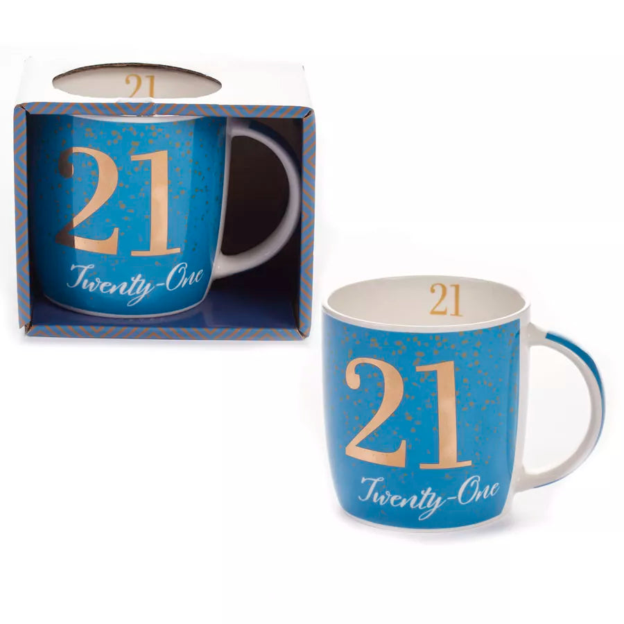 Blue Tiger Feet Mug with age 21 design from Tiger Feet, showcasing a ceramic mug with playful tiger foot graphics.