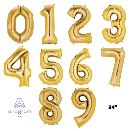 Anagram Foil Balloon Gold 34" Numbers 0 - 9