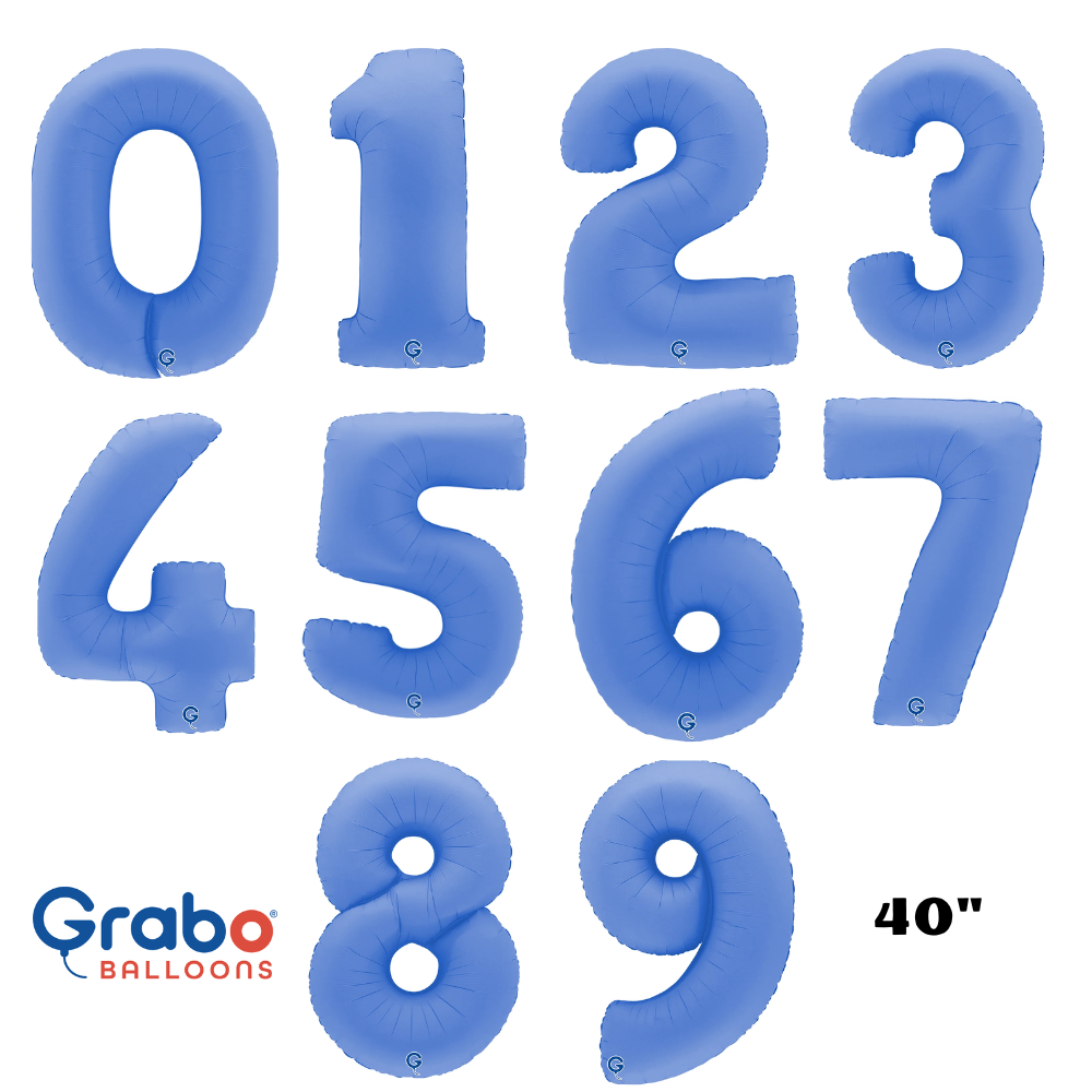 Grabo Foil Balloon Matte Lotus Blue 40" Numbers 0 - 9