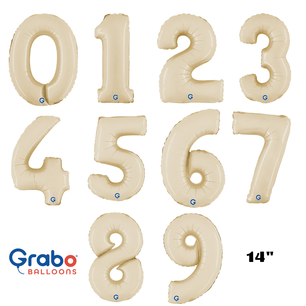 Grabo Foil Balloon Satin Cream 14" Numbers 0 - 9