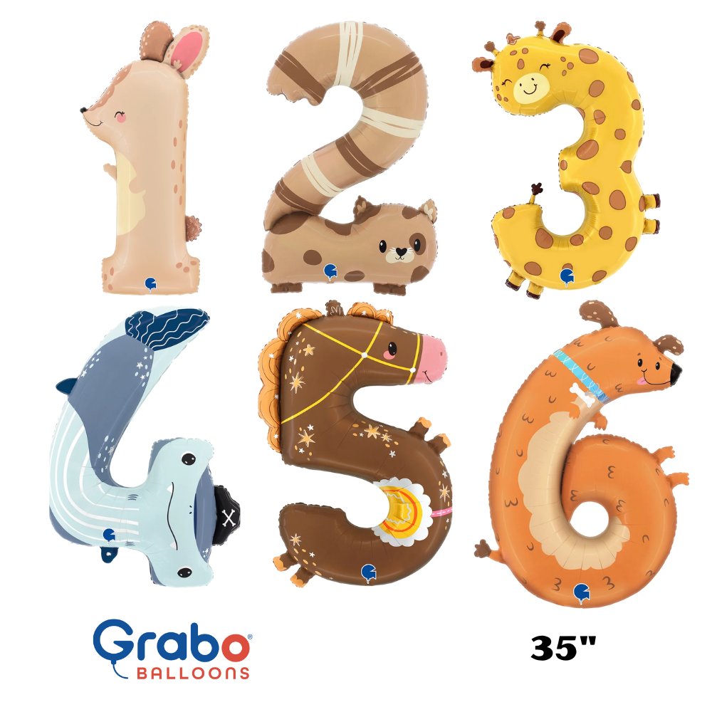 Grabo Puppyloons Foil Balloon 35" Numbers 1 - 6
