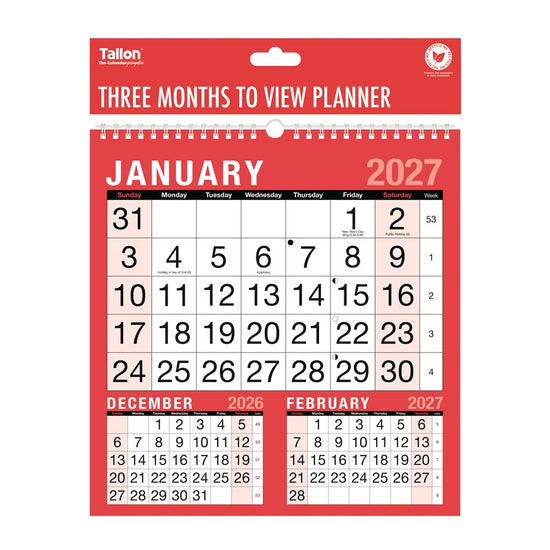 Calendar 3MTV Red & Black 2027 12pk