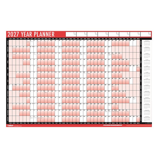 Calendar Full Year Wall Planner Red & Black 2027