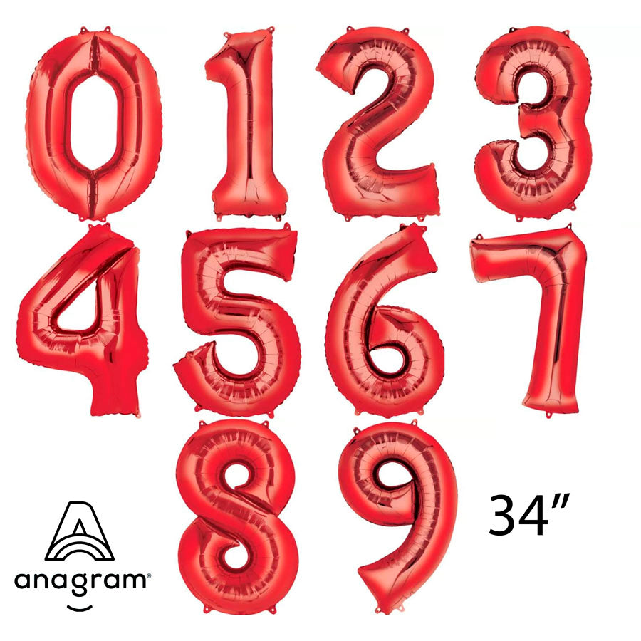 Anagram Foil Balloon Red 34" Numbers 0 - 9