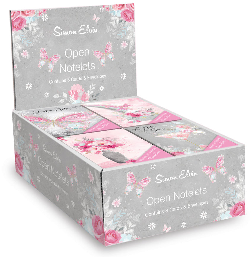 Simon Elvin Notelet Floral Pink/Grey 8pk