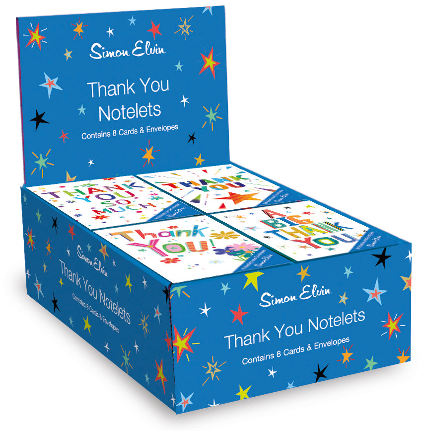 Simon Elvin Notelet Thank You Colourful 8pk