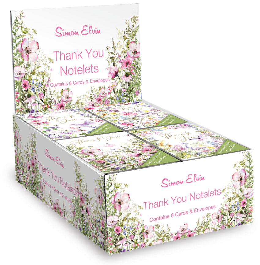 Simon Elvin Notelet Thank You Floral 8pk