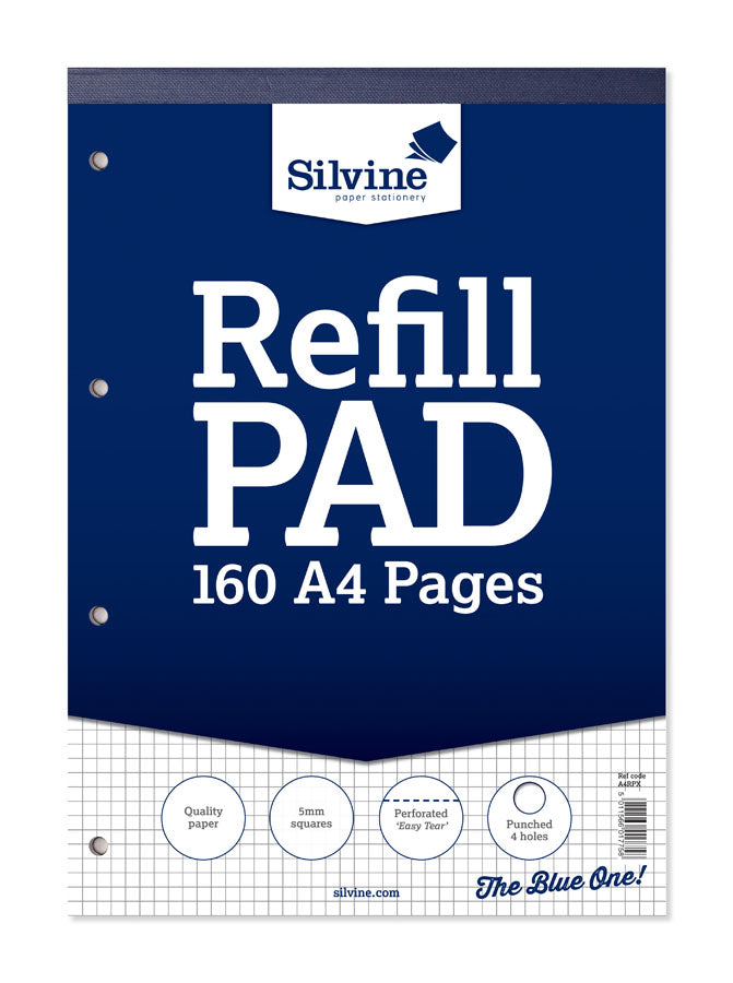 Refill Pad A4 Blue 5mm Square 80 Sheet 6pk