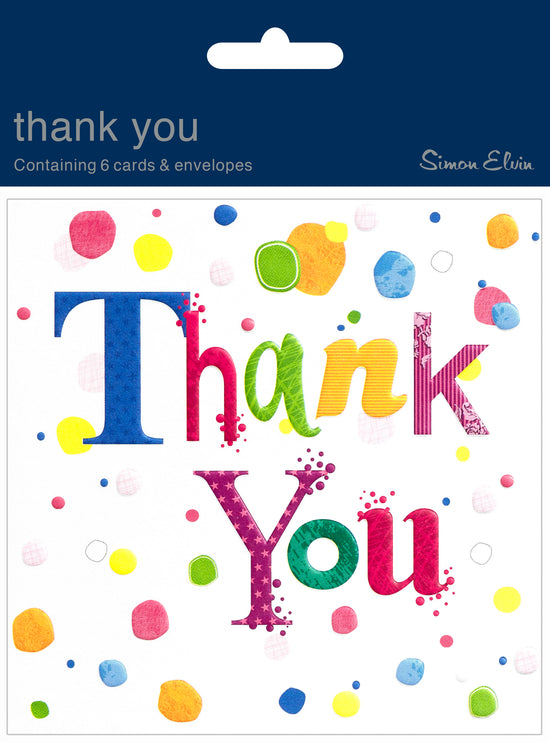 Simon Elvin Thank You Card Colourful Dots 6pk