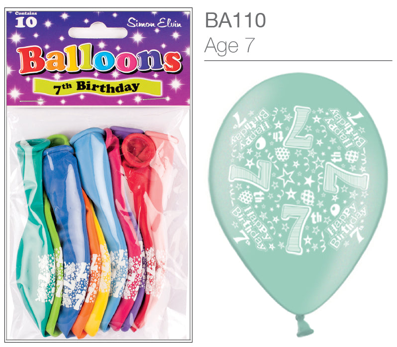 Age 7 Latex Balloons 9" 10pk