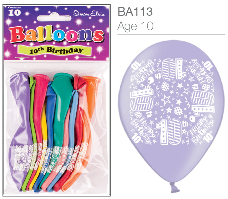 Age 10 Latex Balloons 9" 10pk