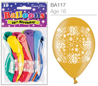 Age 16 Latex Balloons 9" 10pk