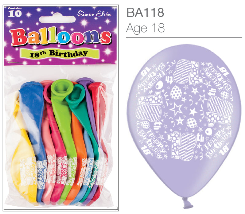 Age 18 Latex Balloons 9" 10pk