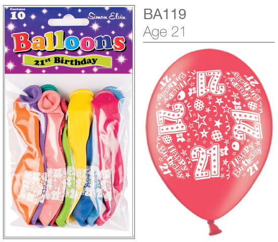 Age 21 Latex Balloons 9" 10pk