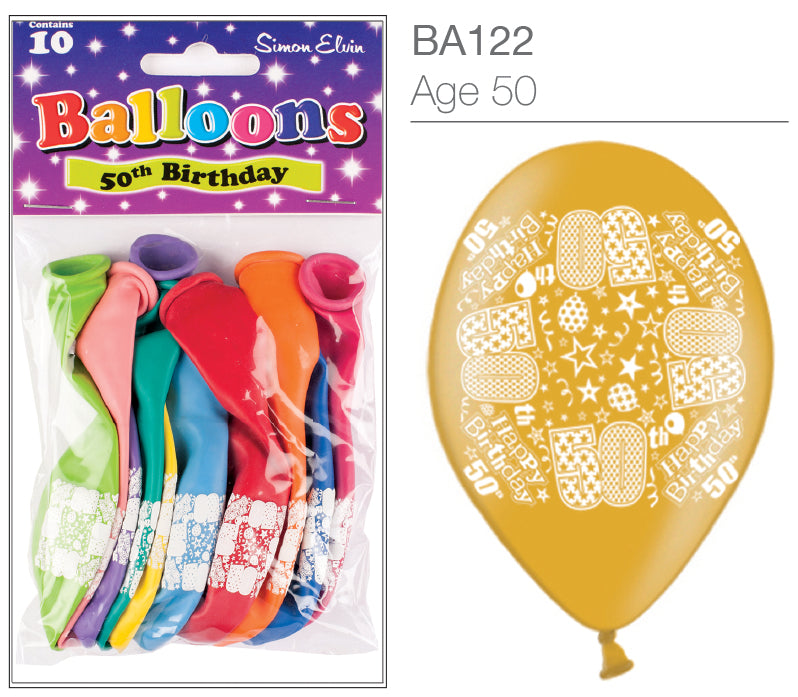 Age 50 Latex Balloons 9" 10pk