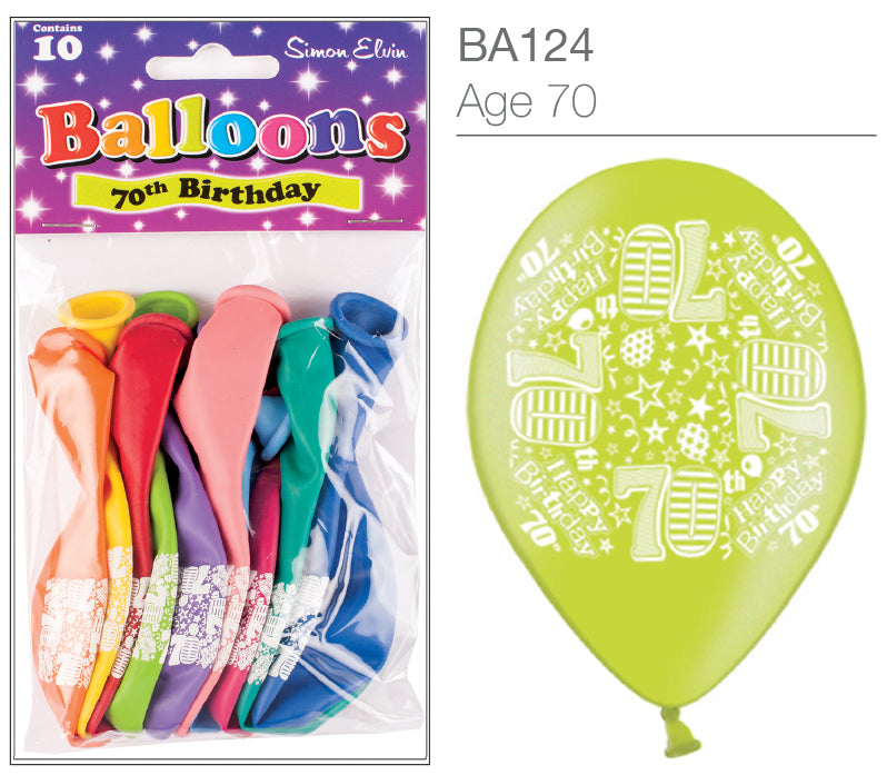 Age 70 Latex Balloons 9" 10pk