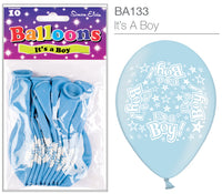 It's A Boy 9" Blue Latex Balloons 10pk